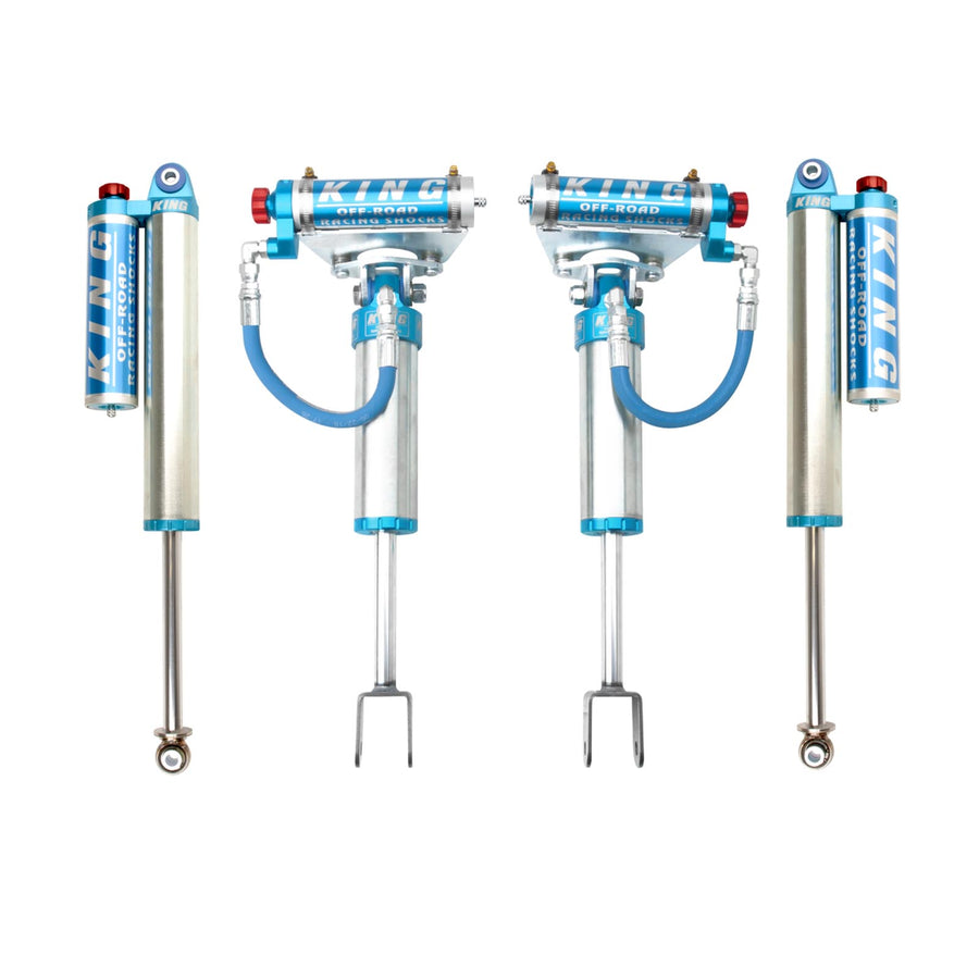 King Shocks 2.5 Performance w/ Remote Reservoir + Rear Reservoir Shocks Set for 2011-2022 Chevrolet Silverado 3500 HD 4WD